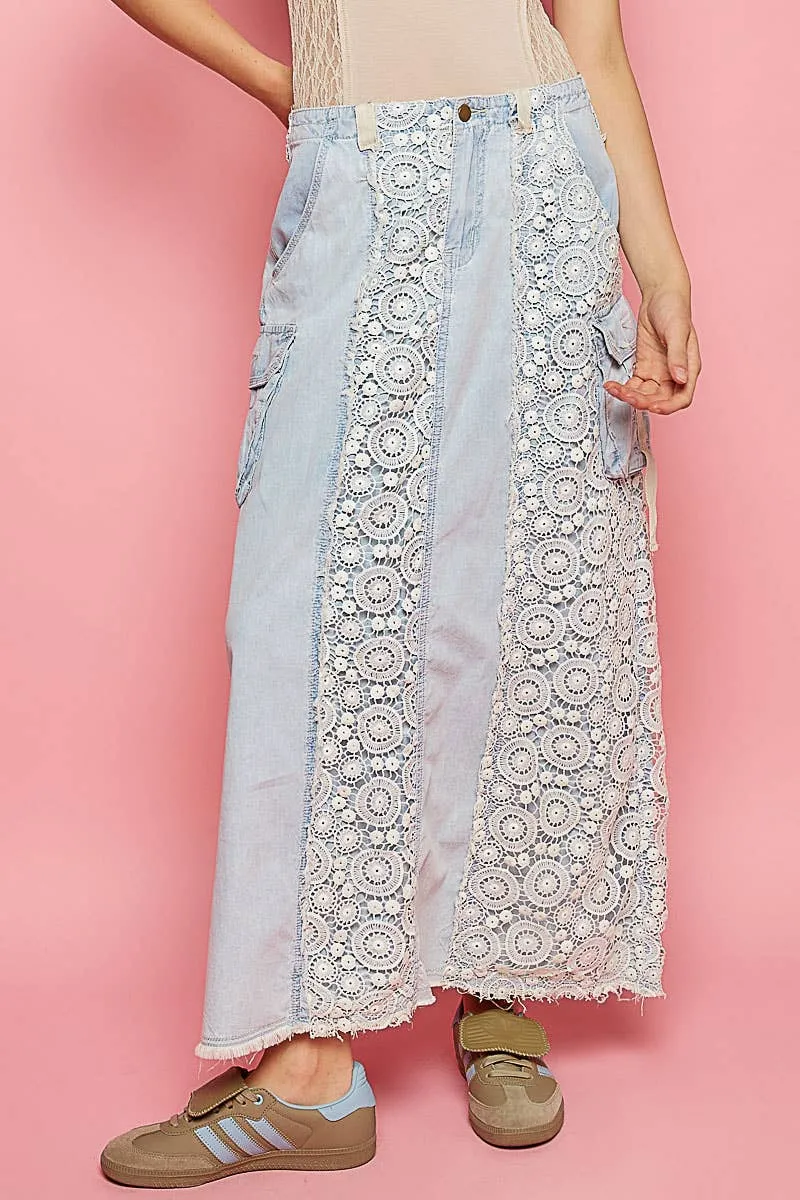 Denim A-body crochet patches pockets denim POL skirt