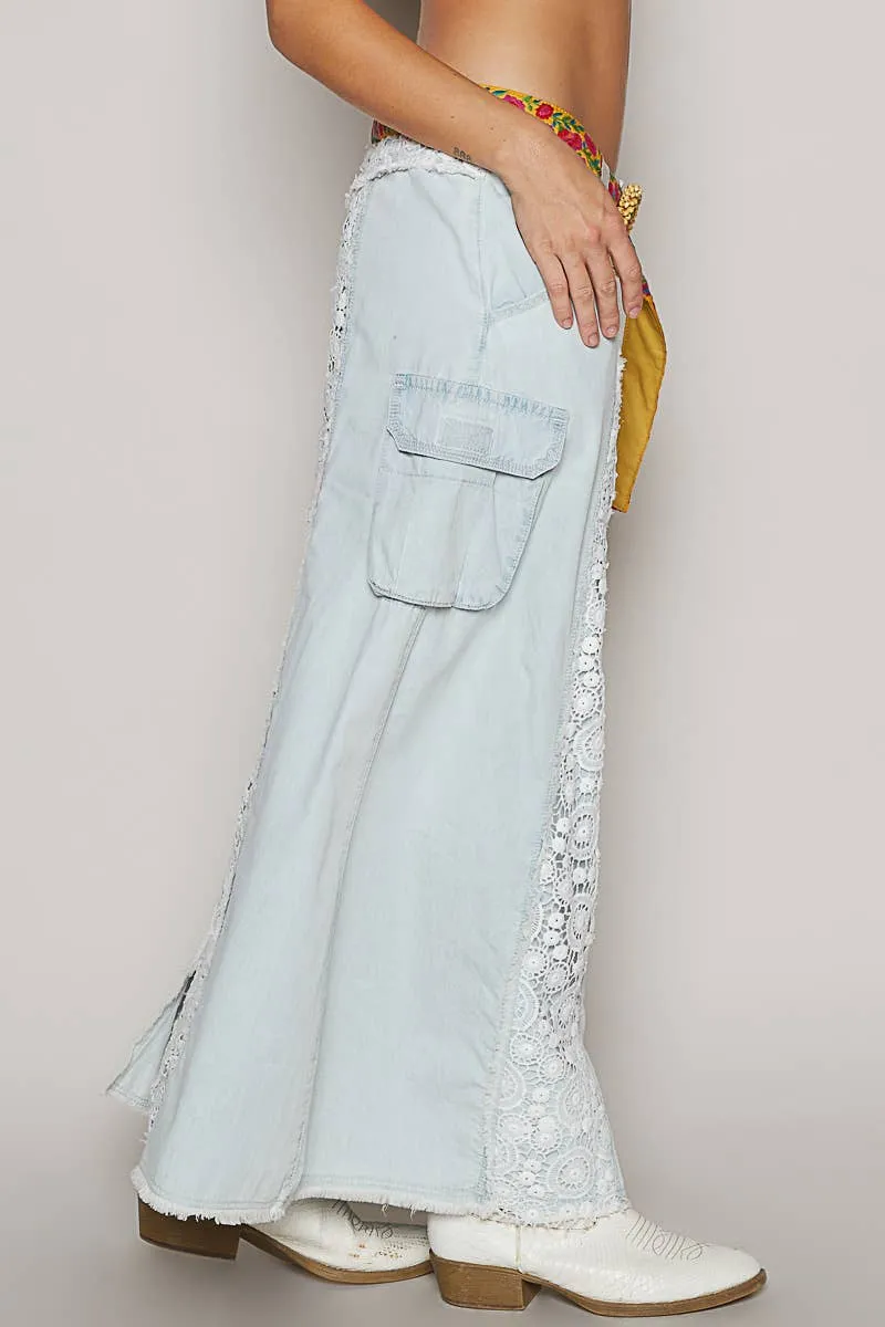 Denim A-body crochet patches pockets denim POL skirt