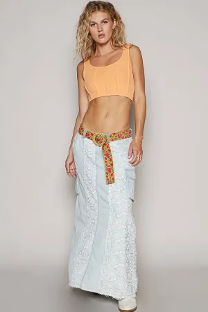 Denim A-body crochet patches pockets denim POL skirt