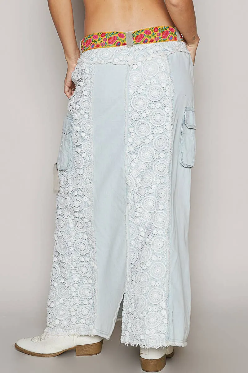 Denim A-body crochet patches pockets denim POL skirt