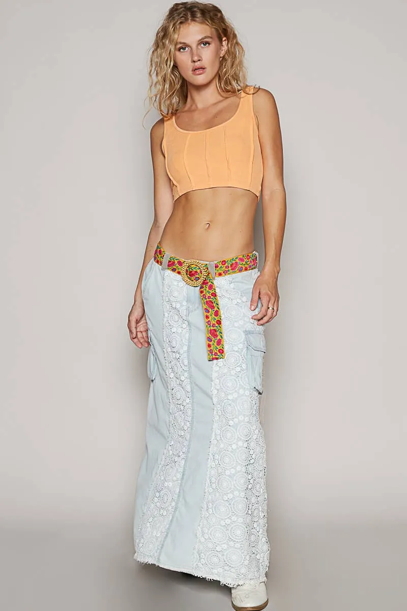 Denim A-body crochet patches pockets denim POL skirt