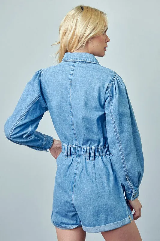 Denim Lab USA Vintage Roll Up Denim Short Romper