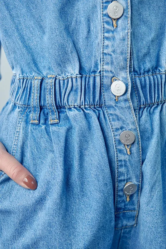 Denim Lab USA Vintage Roll Up Denim Short Romper