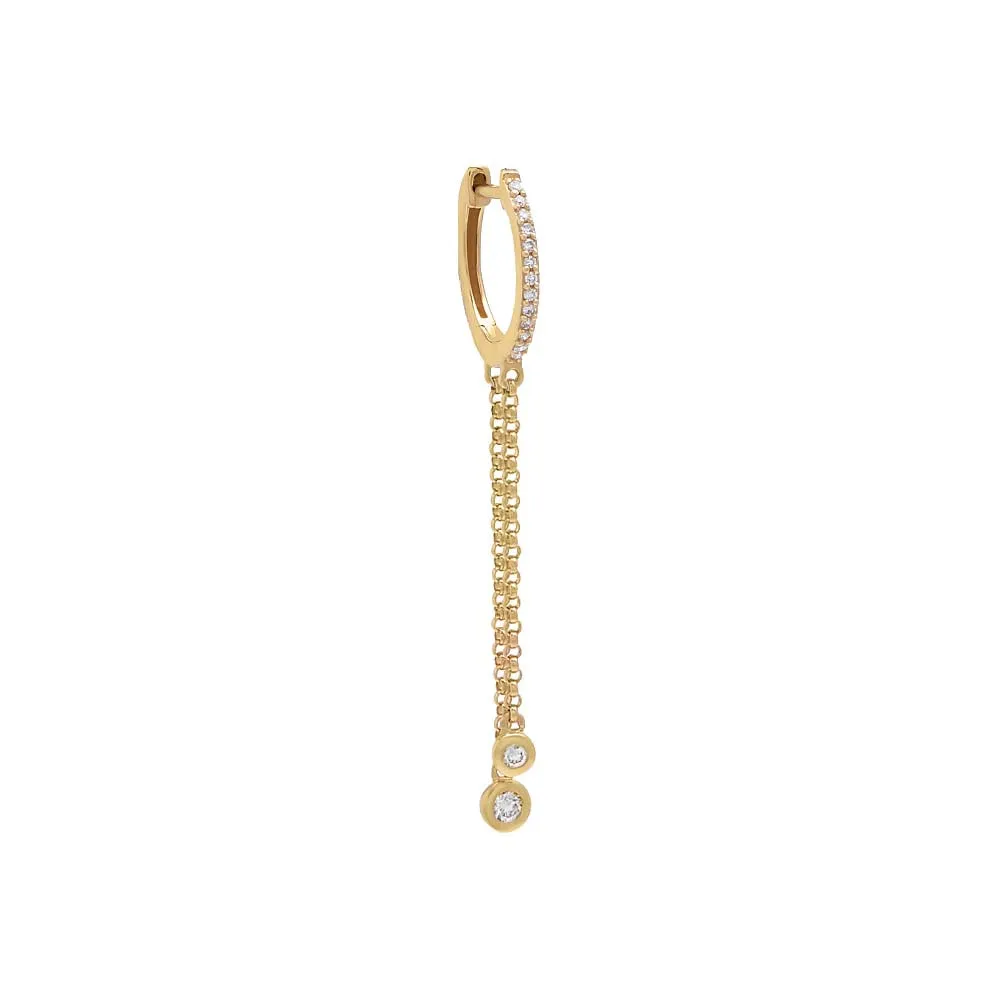 Diamond Dangling Double Bezel Chain Huggie Earring 14K