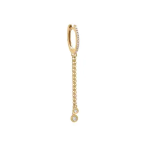 Diamond Dangling Double Bezel Chain Huggie Earring 14K
