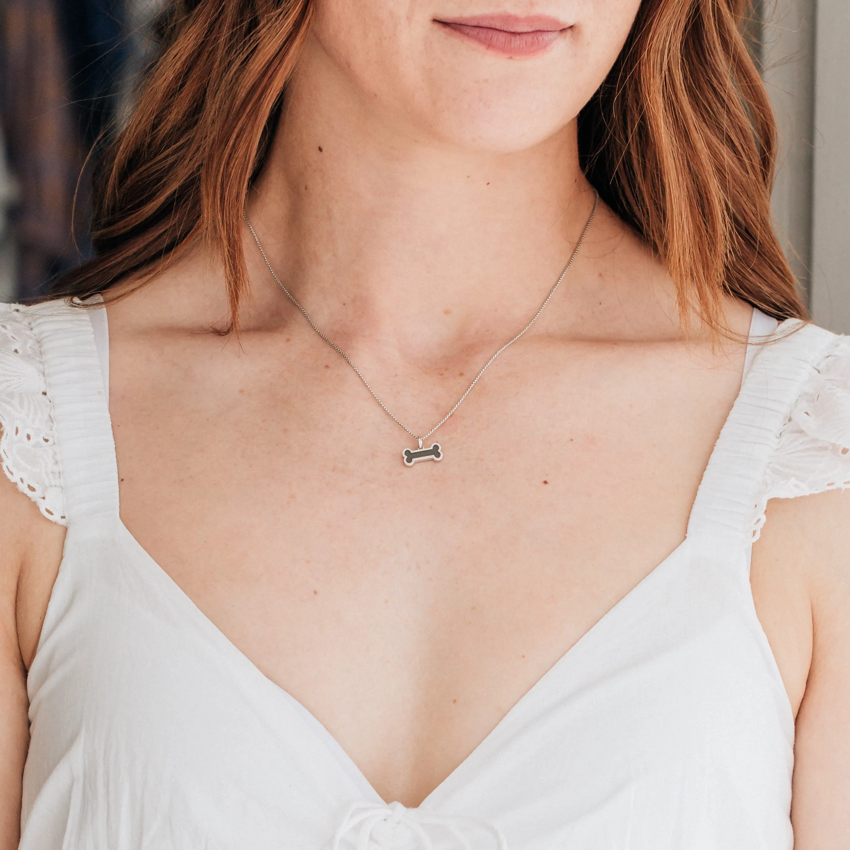 Dog Bone Cremation Necklace in 14K Yellow Gold