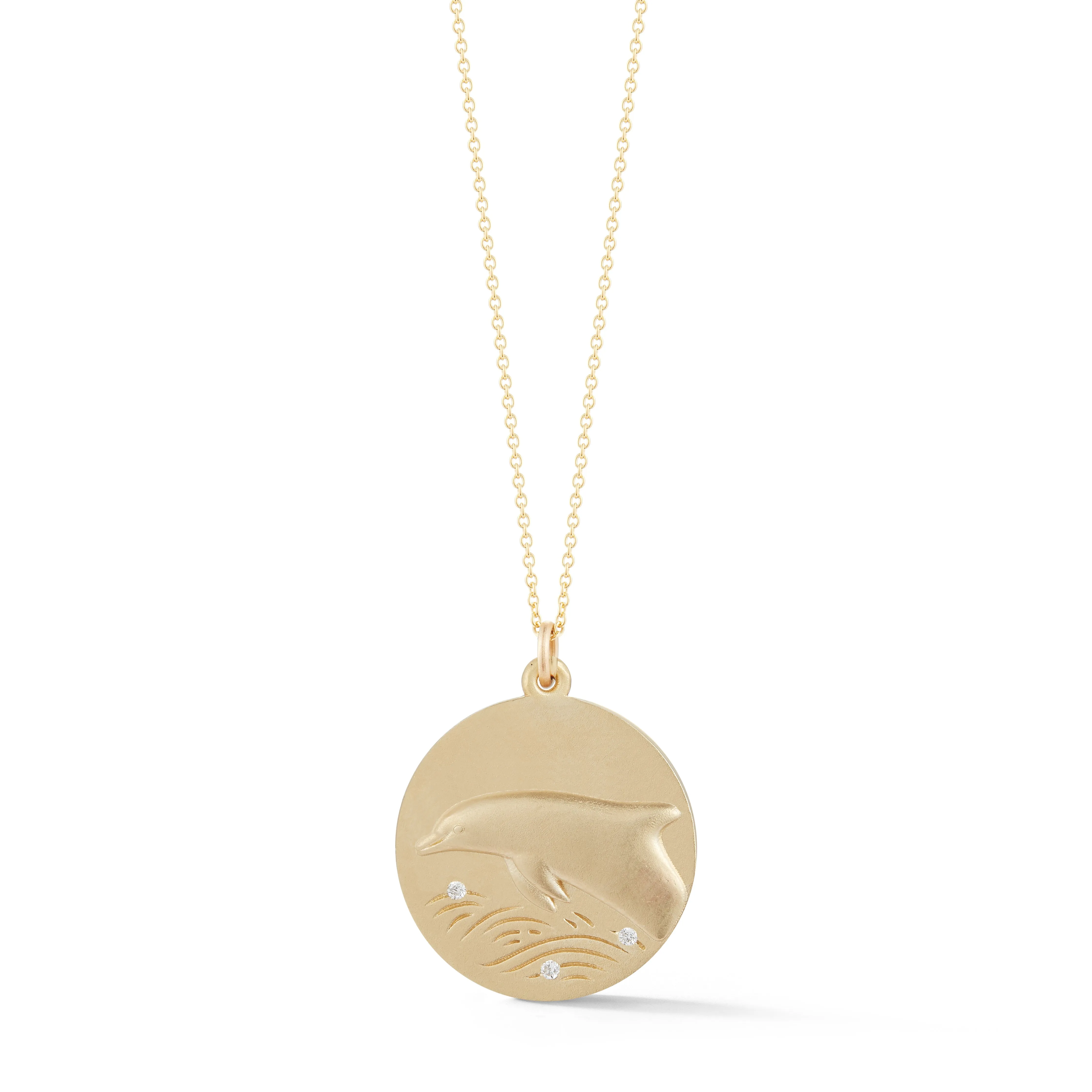 Dolphin Solid 14K Gold Charm Chain Necklace with Diamonds