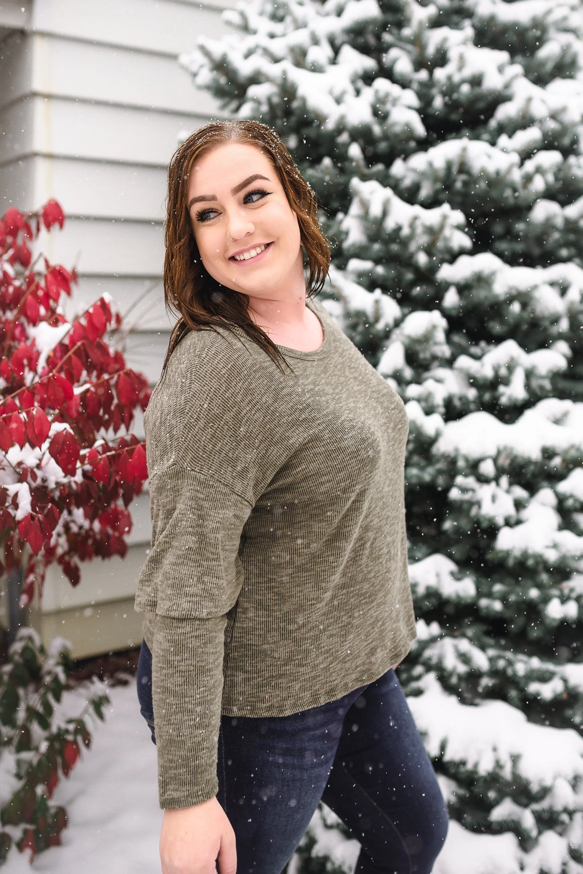 Double Vision Long Sleeve Top In Frosted Pine