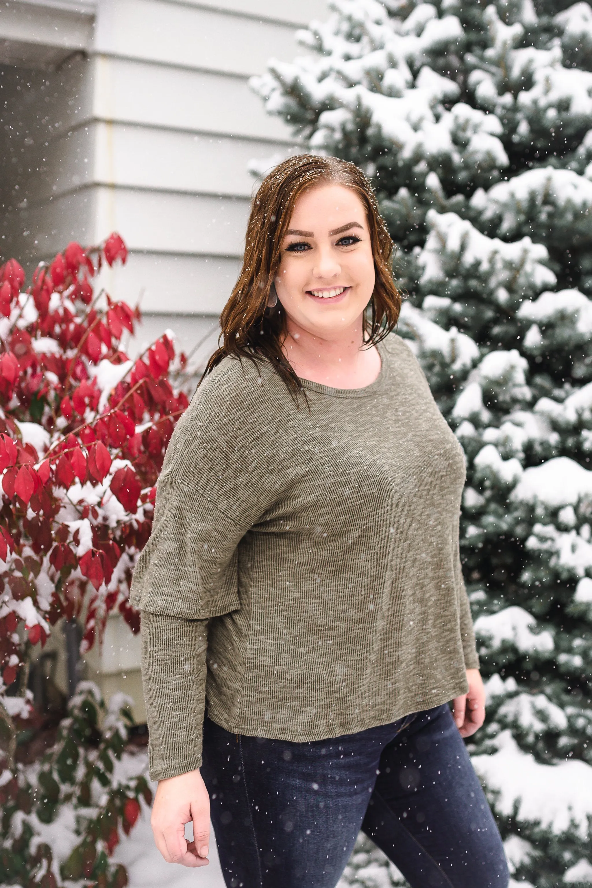 Double Vision Long Sleeve Top In Frosted Pine