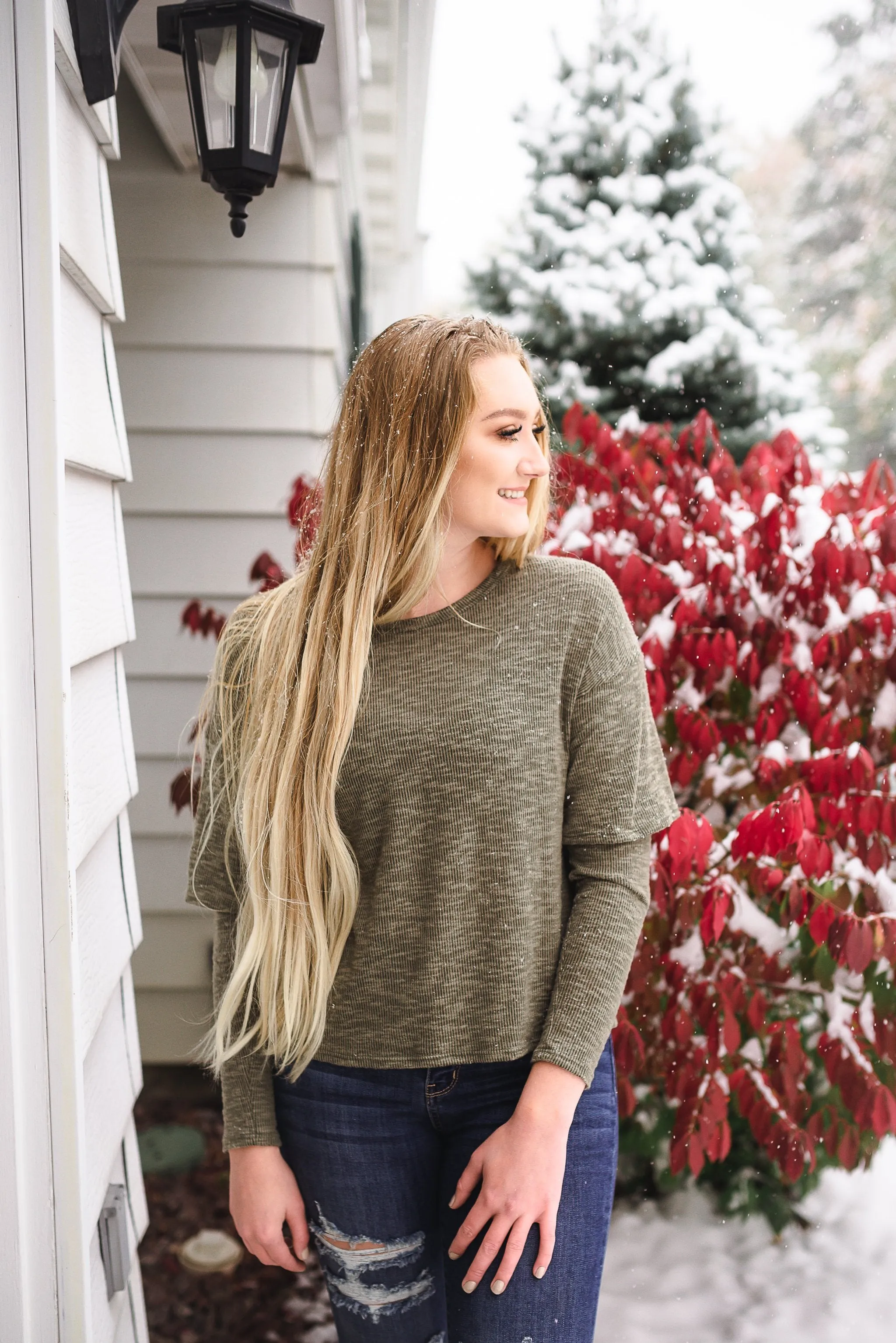 Double Vision Long Sleeve Top In Frosted Pine