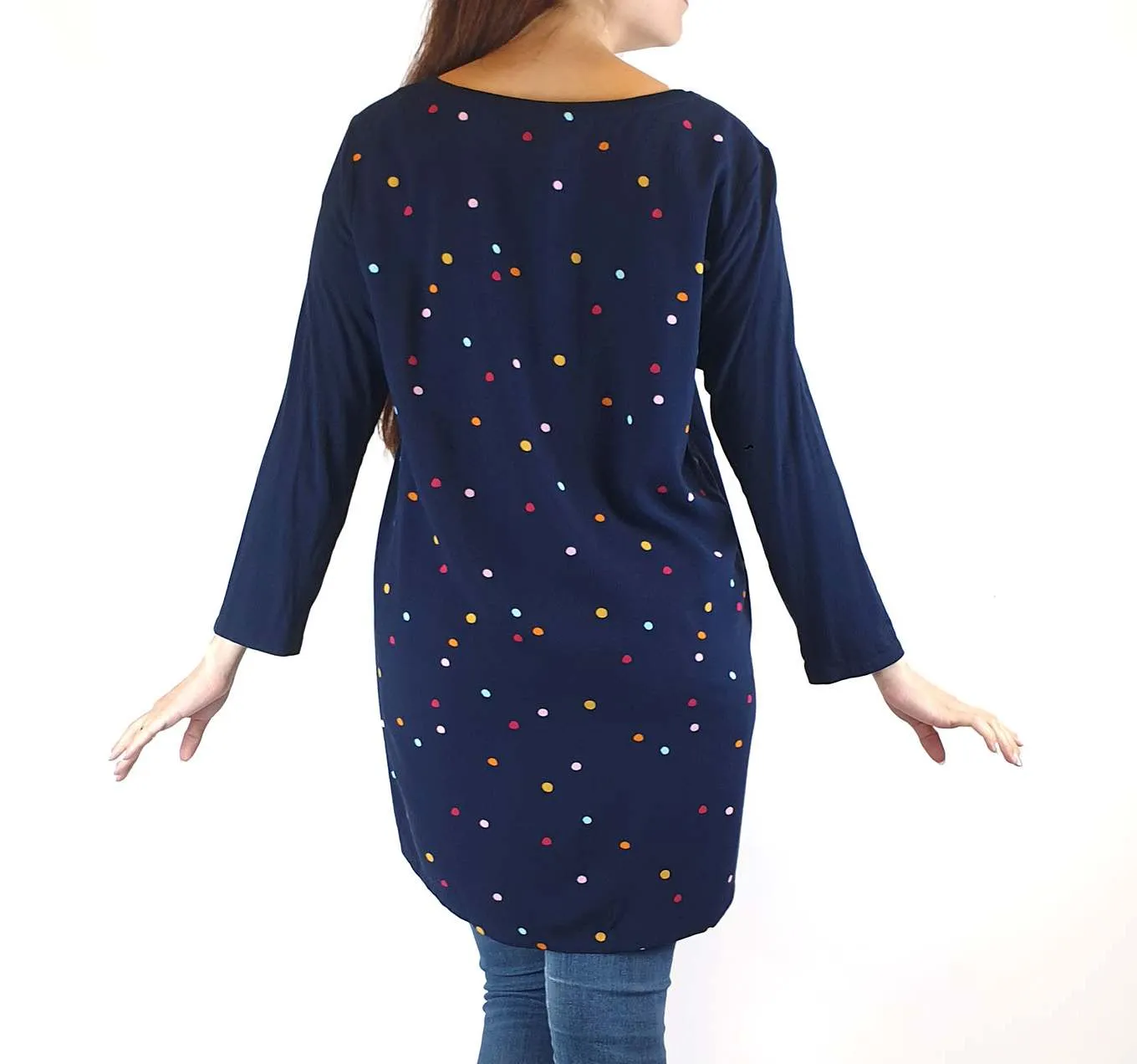 Elm navy 3/4 length sleeve top with polka dot detail size 10