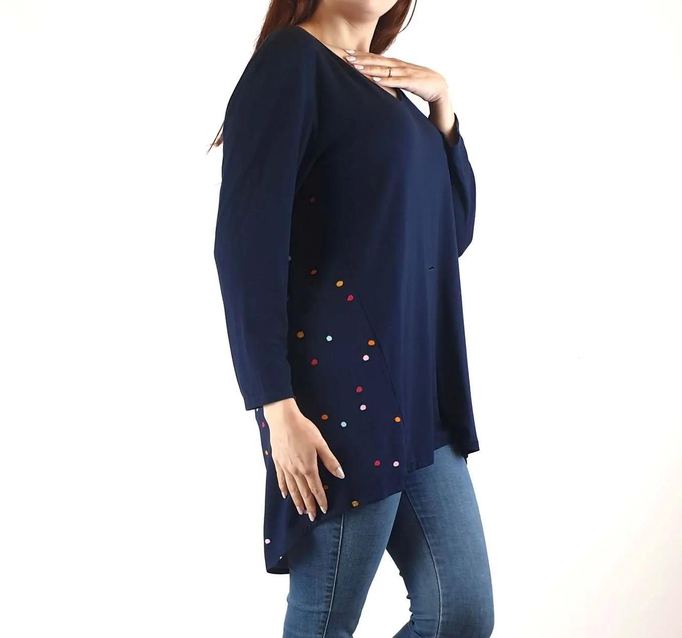 Elm navy 3/4 length sleeve top with polka dot detail size 10
