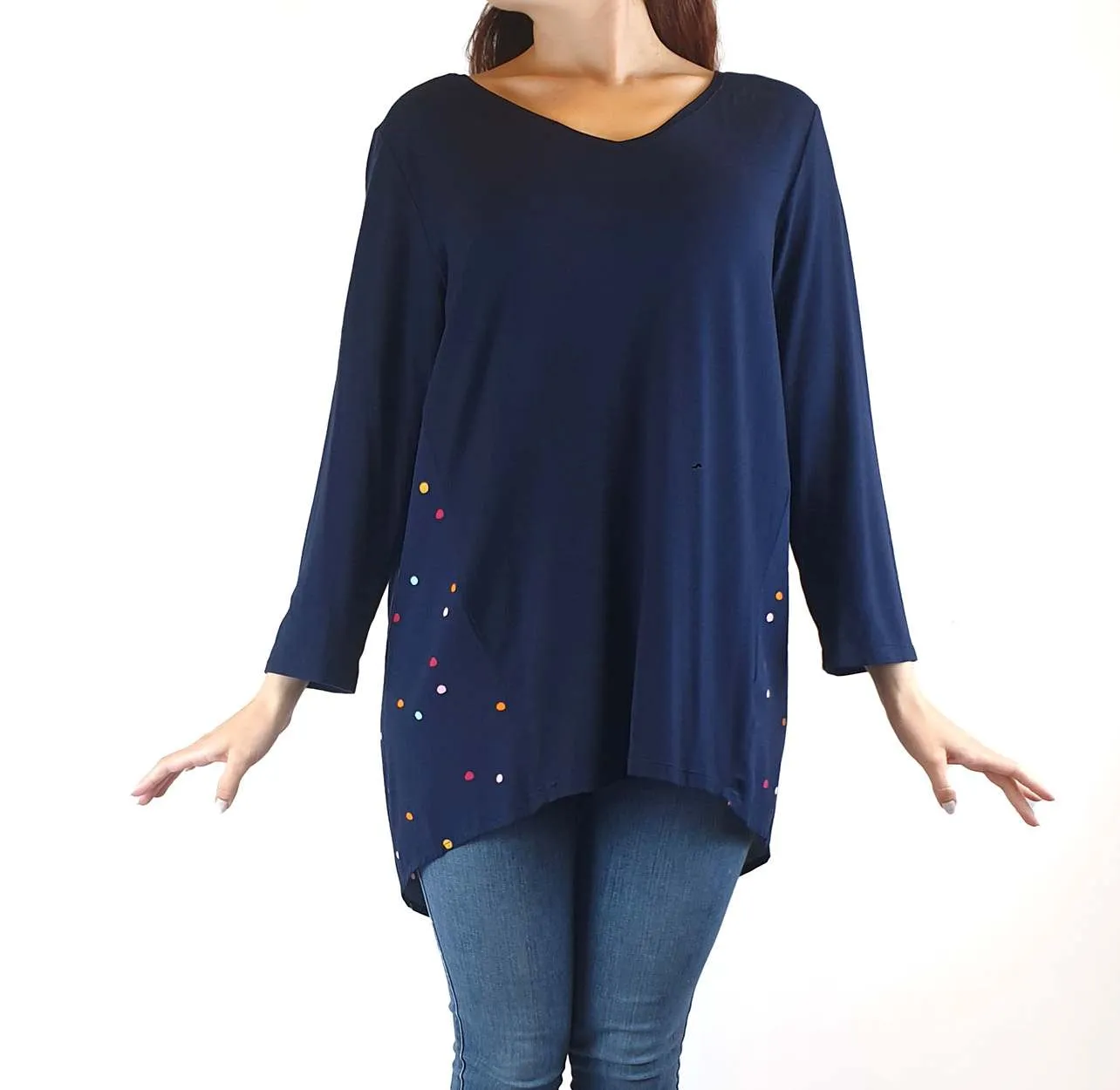 Elm navy 3/4 length sleeve top with polka dot detail size 10