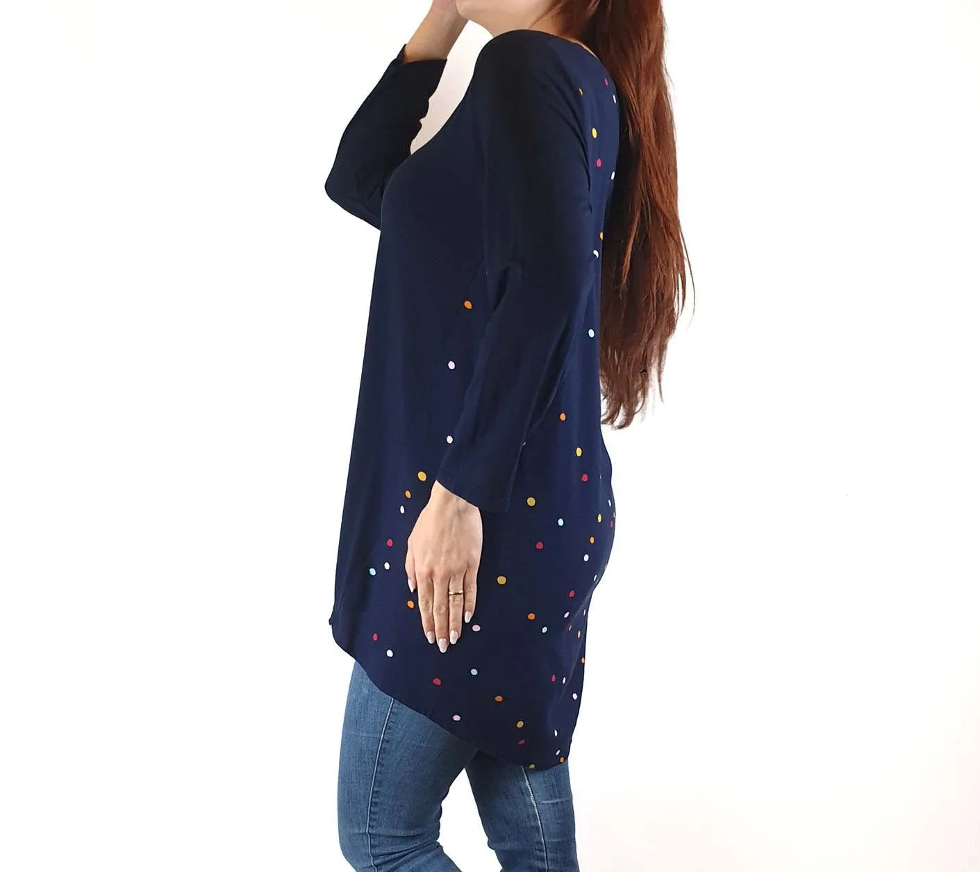 Elm navy 3/4 length sleeve top with polka dot detail size 10