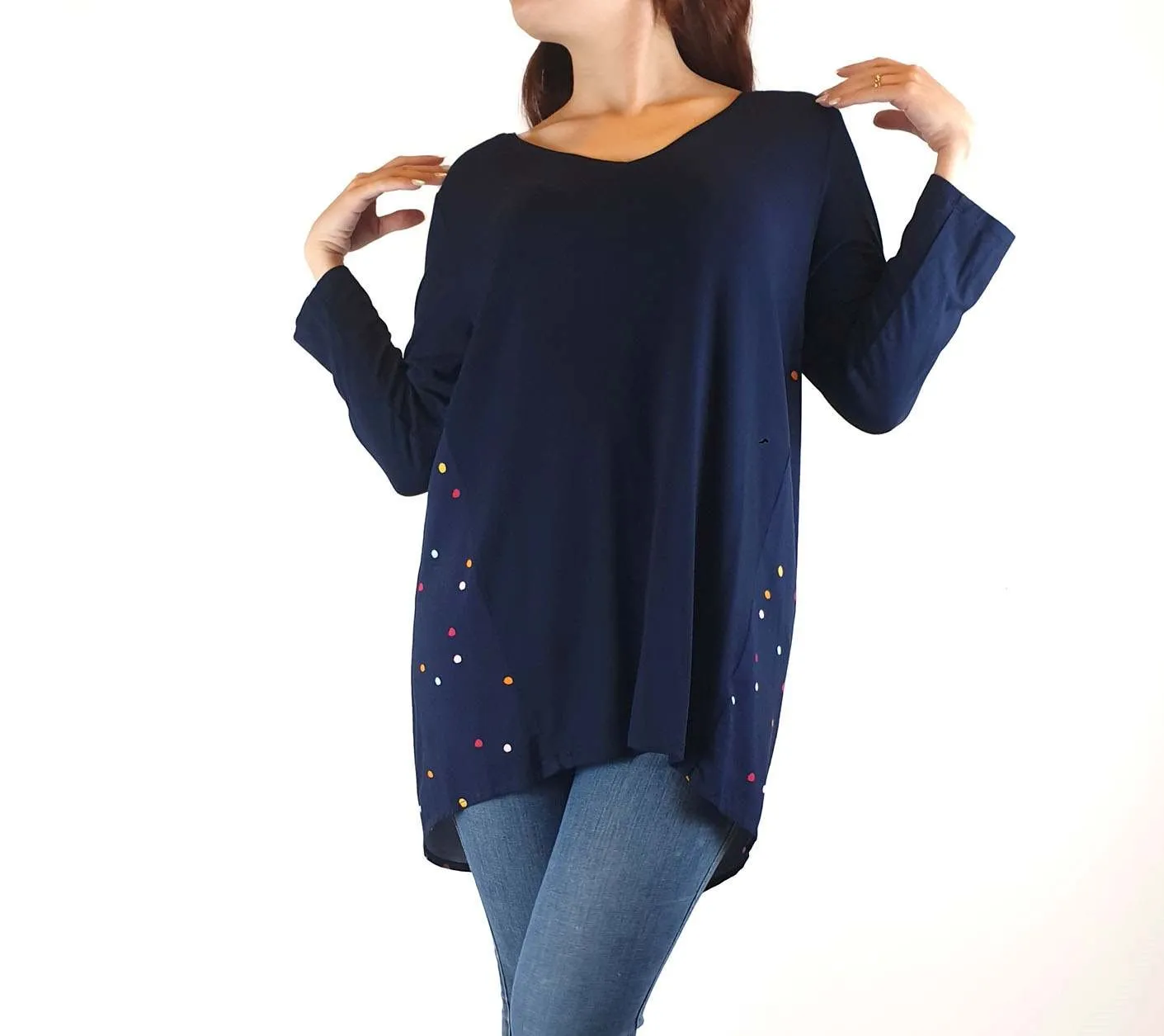 Elm navy 3/4 length sleeve top with polka dot detail size 10