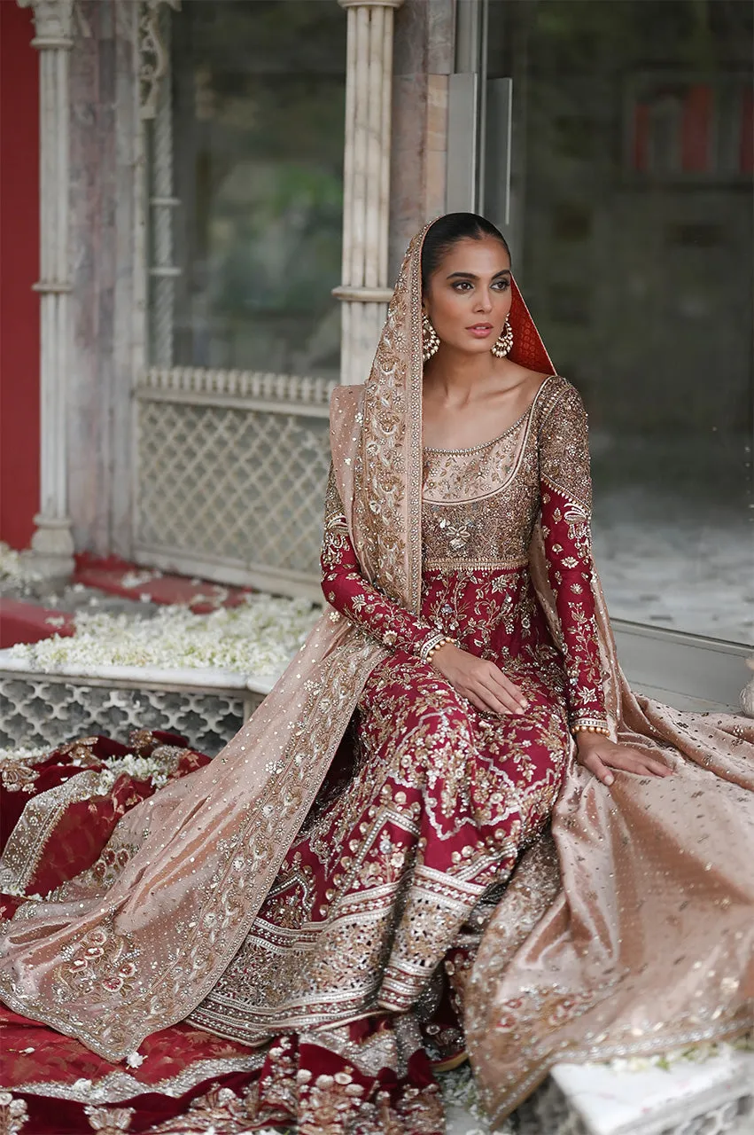 Embellished Red Long Shirt Lehenga for Indian Bridal Wear