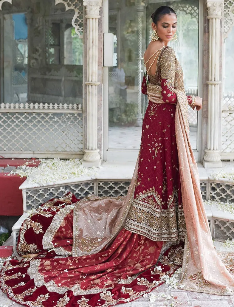 Embellished Red Long Shirt Lehenga for Indian Bridal Wear