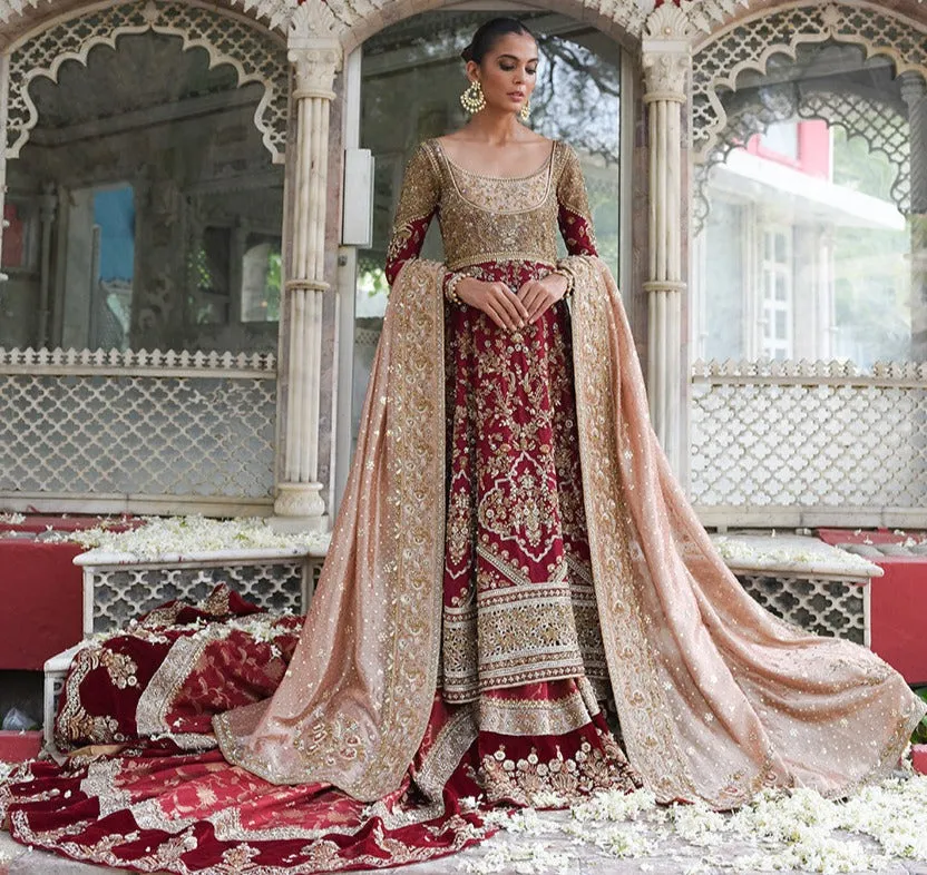 Embellished Red Long Shirt Lehenga for Indian Bridal Wear