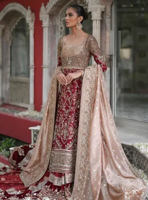 Embellished Red Long Shirt Lehenga for Indian Bridal Wear