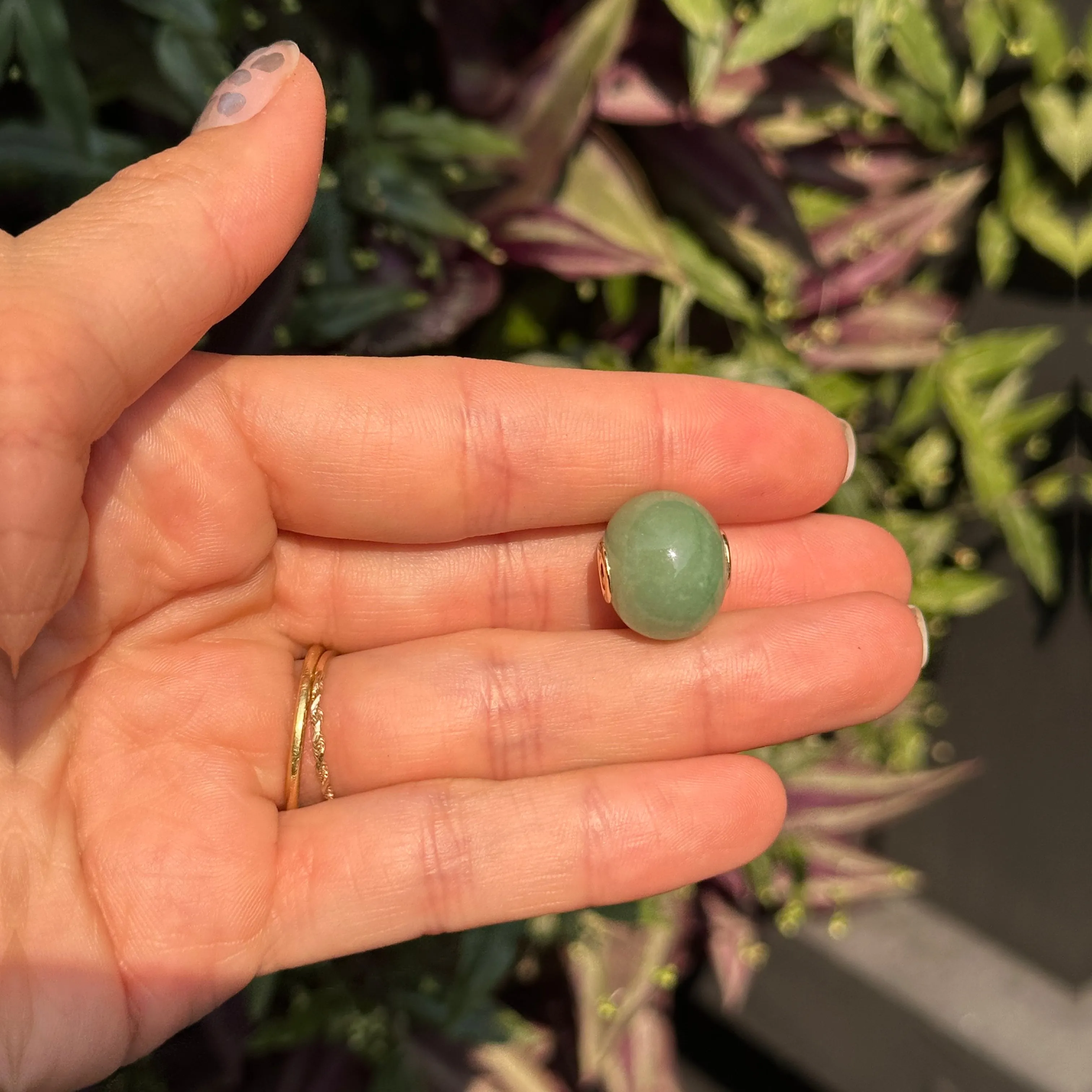 Estate 14KT Yellow Gold Round Jade Ball Bead Pendant Slide