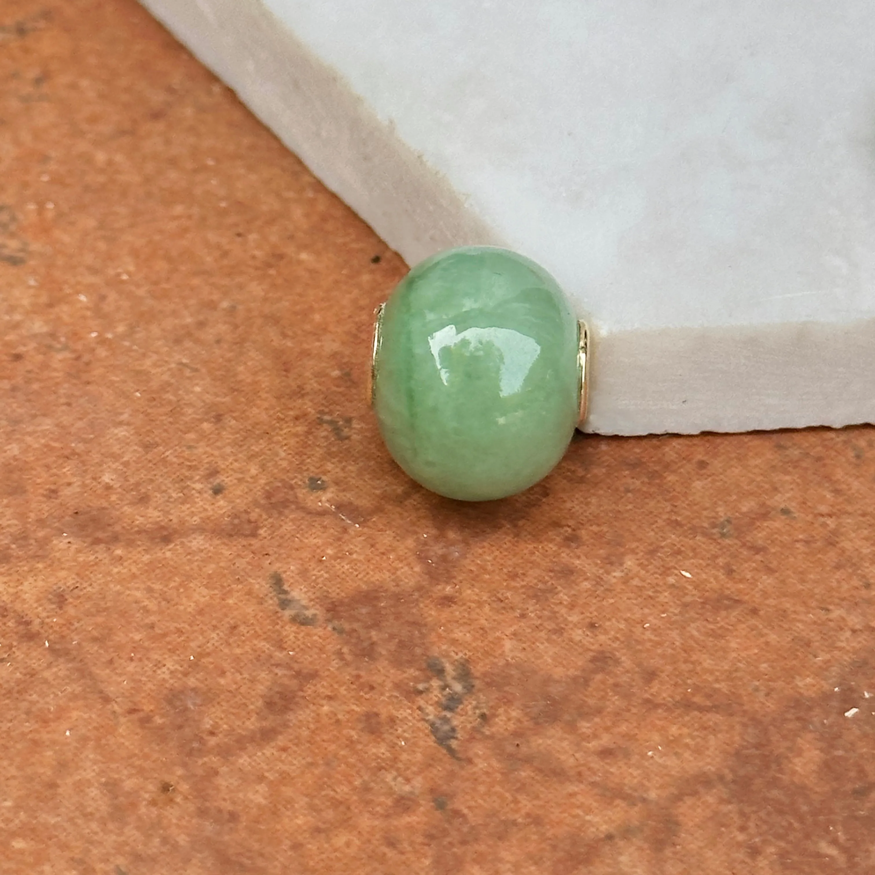 Estate 14KT Yellow Gold Round Jade Ball Bead Pendant Slide