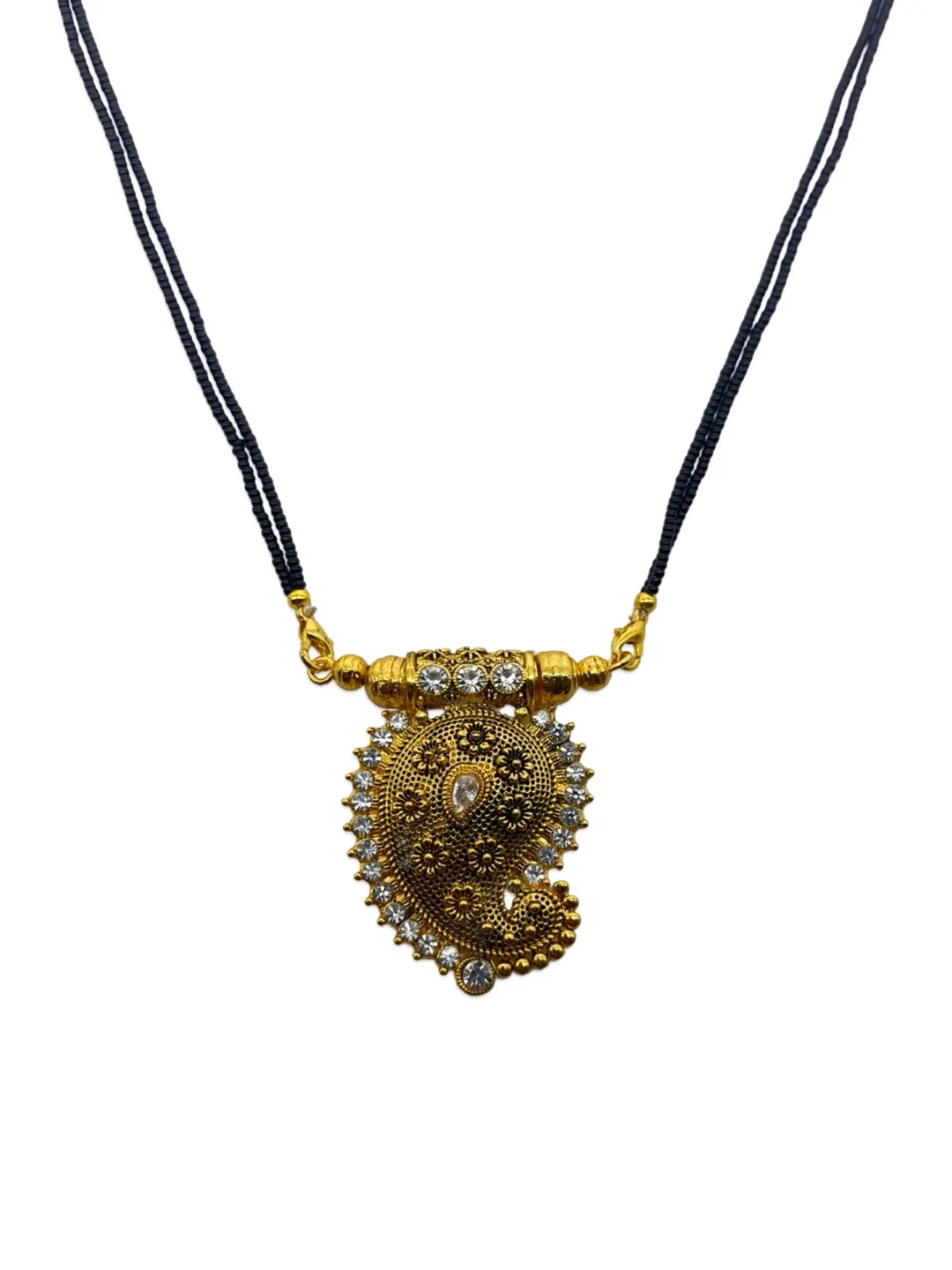 Fancy Long Mangalsutra Design Flower Pendant Traditional Simple Black Beads Chain