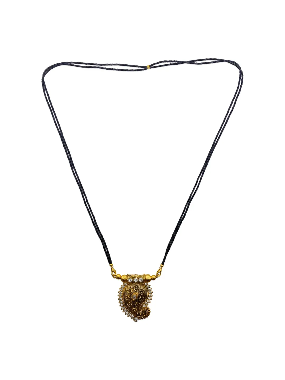 Fancy Long Mangalsutra Design Flower Pendant Traditional Simple Black Beads Chain
