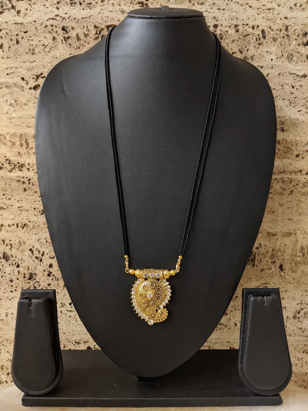 Fancy Long Mangalsutra Design Flower Pendant Traditional Simple Black Beads Chain