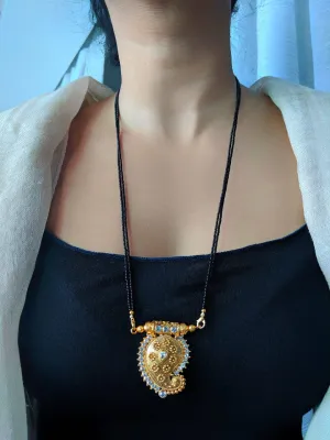 Fancy Long Mangalsutra Design Flower Pendant Traditional Simple Black Beads Chain