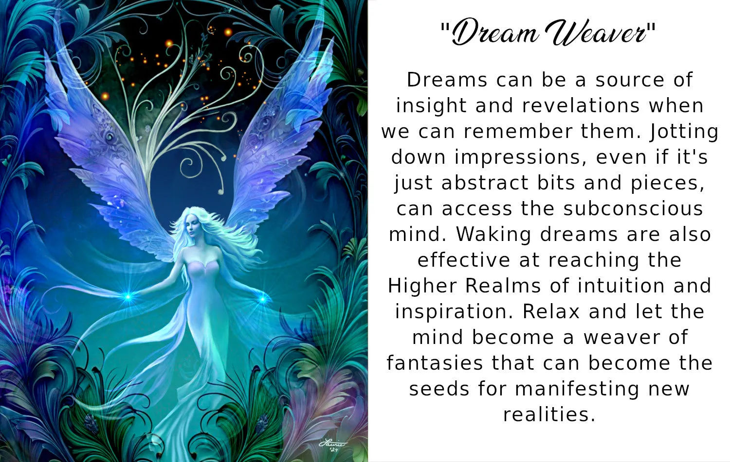 Fantasy Angel Art Greeting Card, Feathery Border Birthday Notecard-"Dream Weaver"
