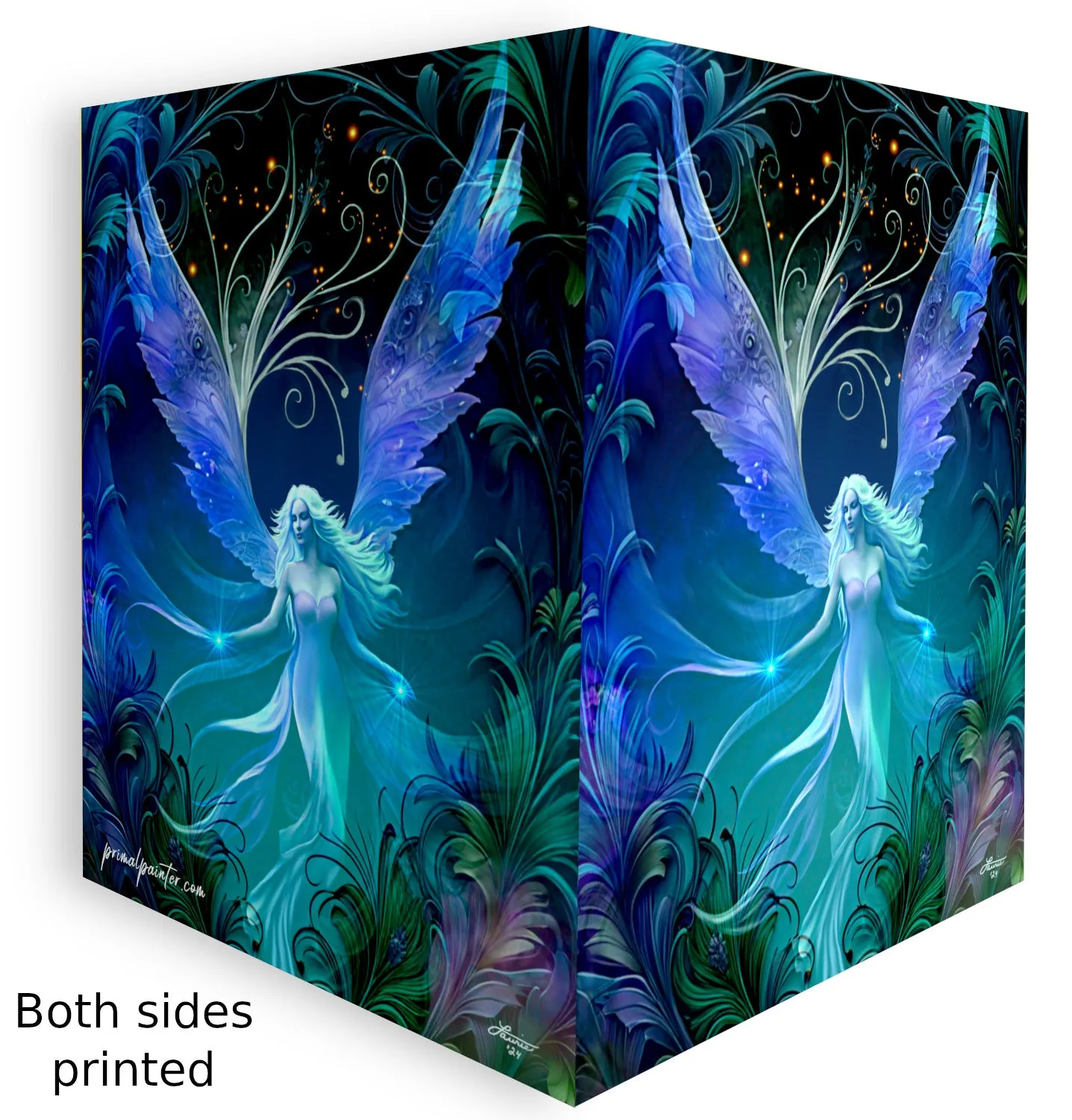 Fantasy Angel Art Greeting Card, Feathery Border Birthday Notecard-"Dream Weaver"