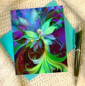 Fantasy Fairy Art Greeting Card, Flower Art Nouveau Birthday Notecard-"Flower Nymph"