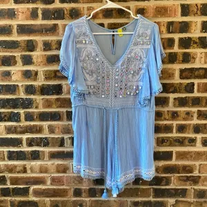 Farm Rio flutter sleeve romper, mirrored sequins, drawstring waist, W’s S
