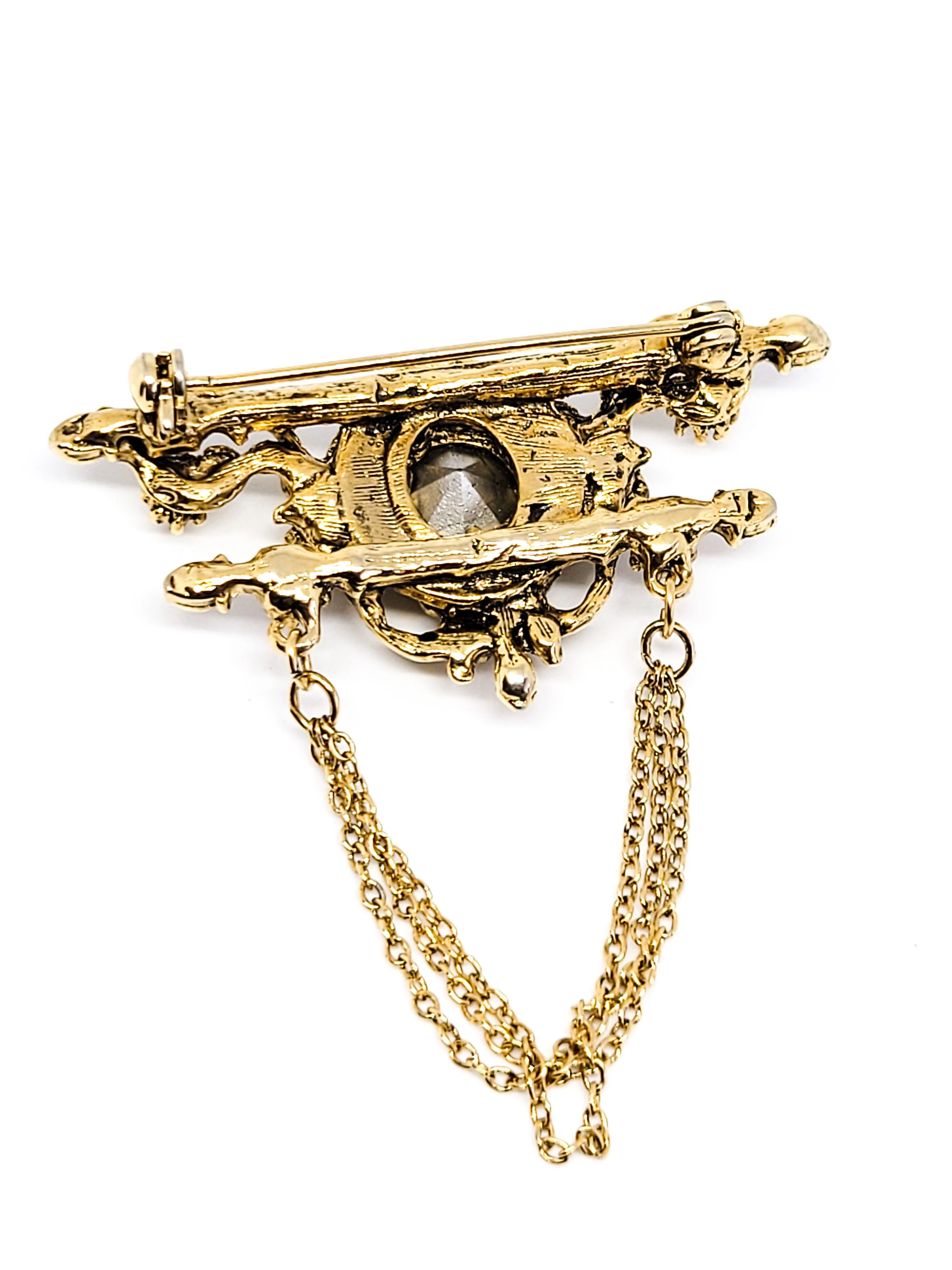Festoon style pearl and aurora borealis rhinestone vintage brooch