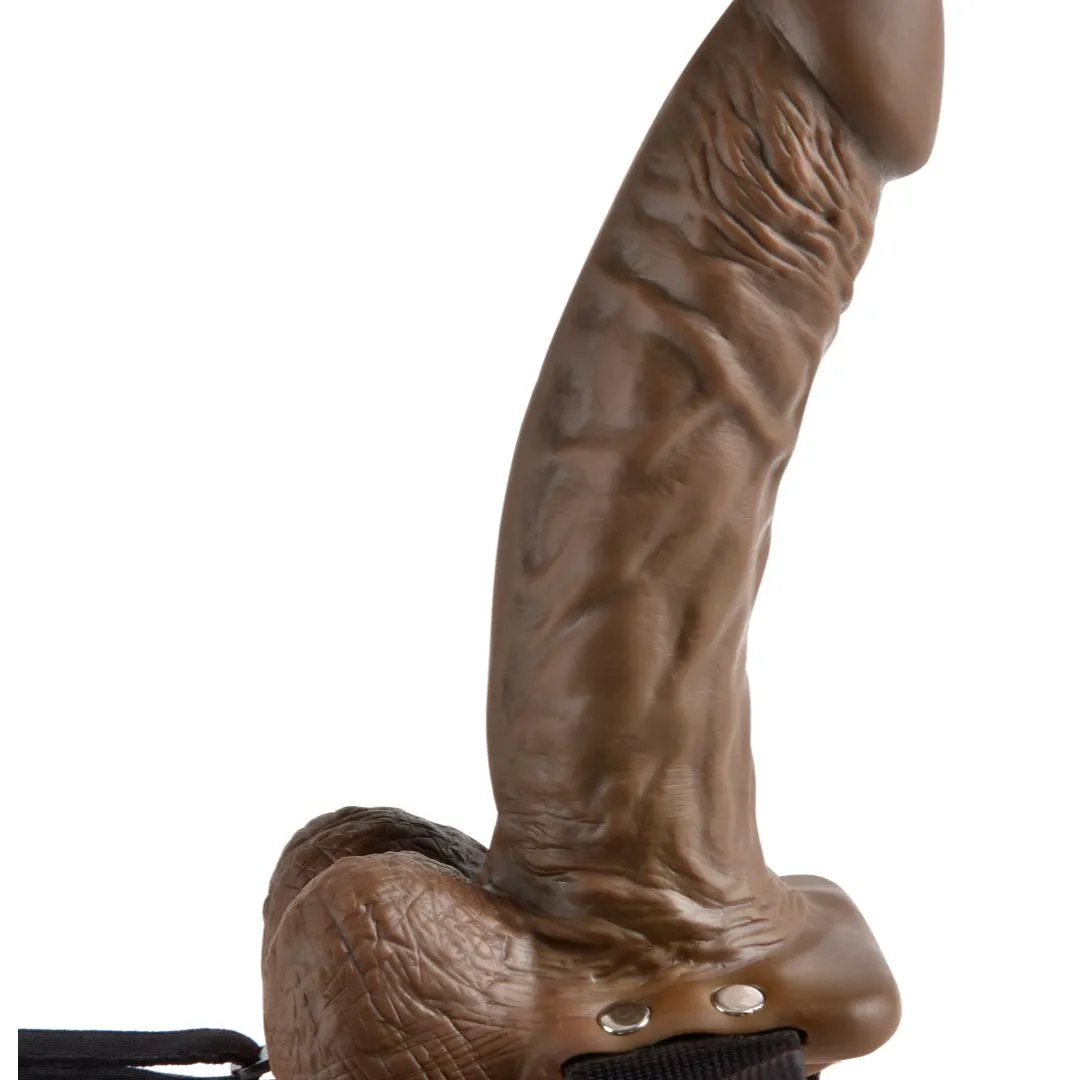 Fetish Fantasy 7 Inch Hollow Dildo with Balls & Strap-on Harness  - Chocolate