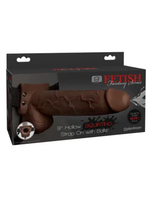 Fetish Fantasy Series 9" Hollow Ejaculating Strap-on With Balls - Brown