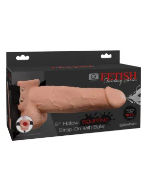Fetish Fantasy Series 9" Hollow Ejaculating Strap-on With Balls - Flesh