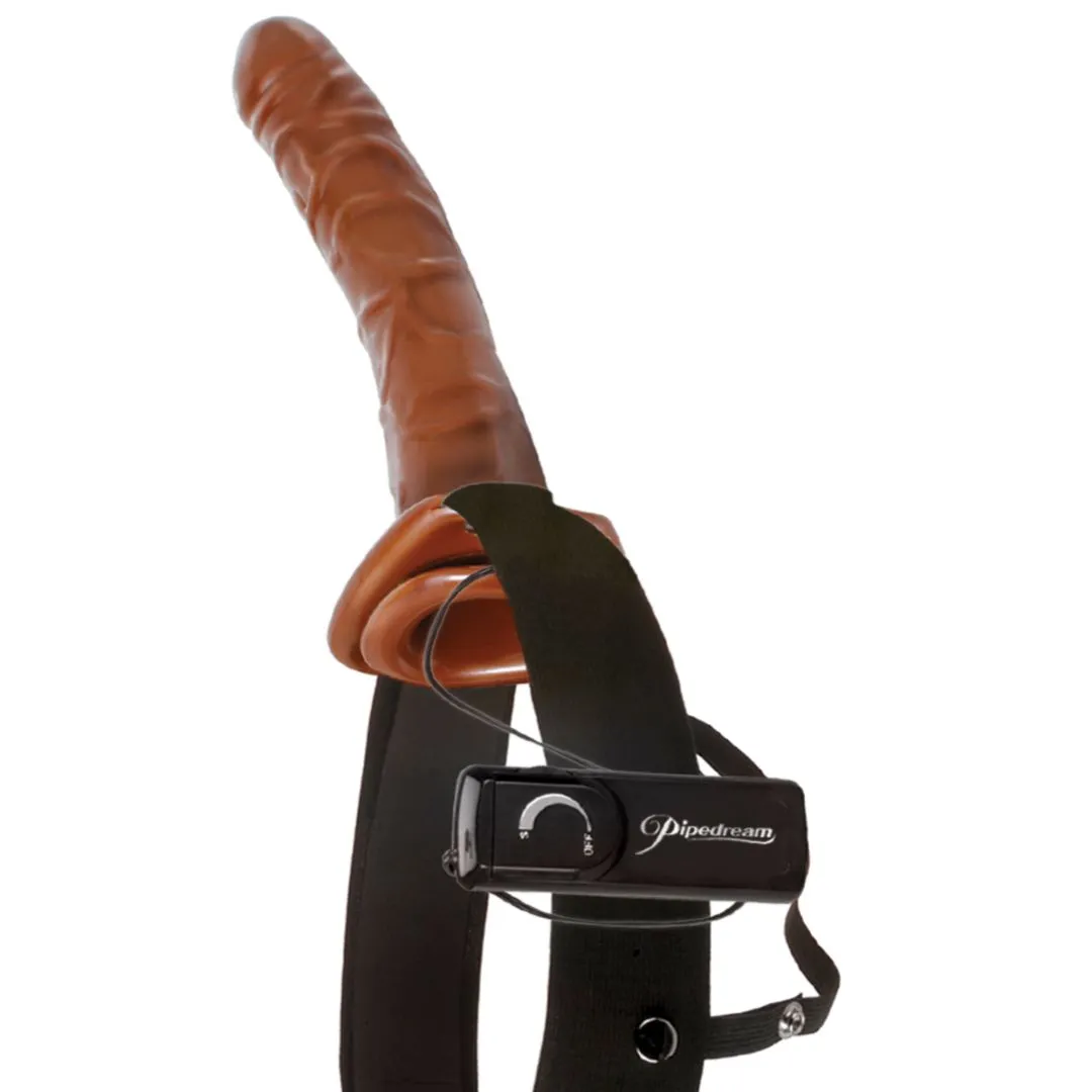 Fetish Fantasy Vibrating 10 Inch Hollow Dildo & Strap-on Harness - Chocolate