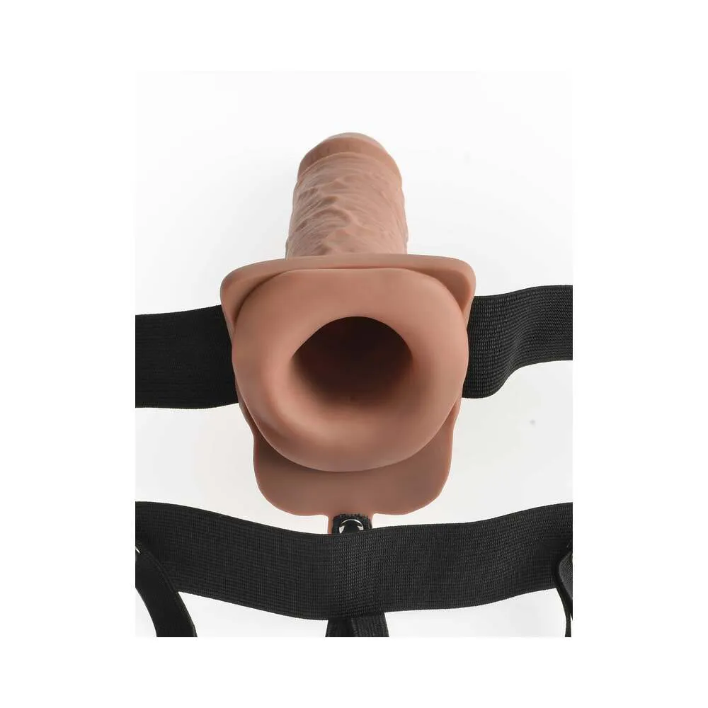 Fetish Fantasy Vibrating 7 Inch Hollow Dildo w/Balls & Strap-on Harness w/ Remote - Caramel