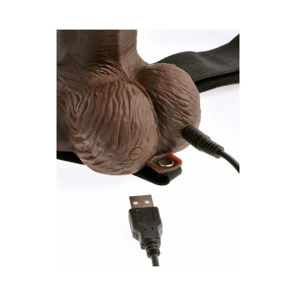 Fetish Fantasy Vibrating 8 Inch Hollow Dildo & Strap-on Harness w/ Remote - Chocolate
