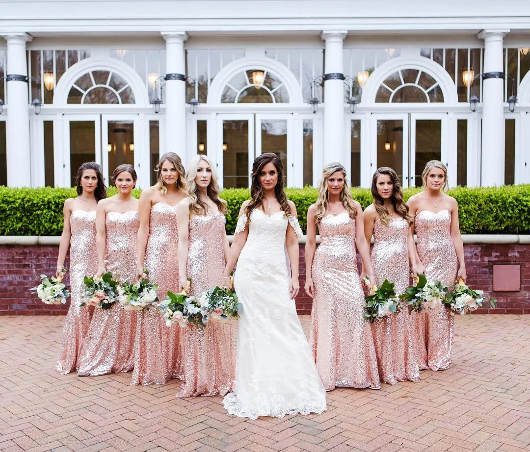 Floor Length Mermaid Long Sequin Bridesmaid Dresses Sweetheart