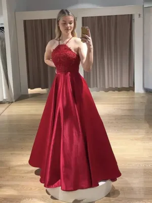 Floor Length Red Lace Prom Dresses 2024 Backless Long Evening Dresses