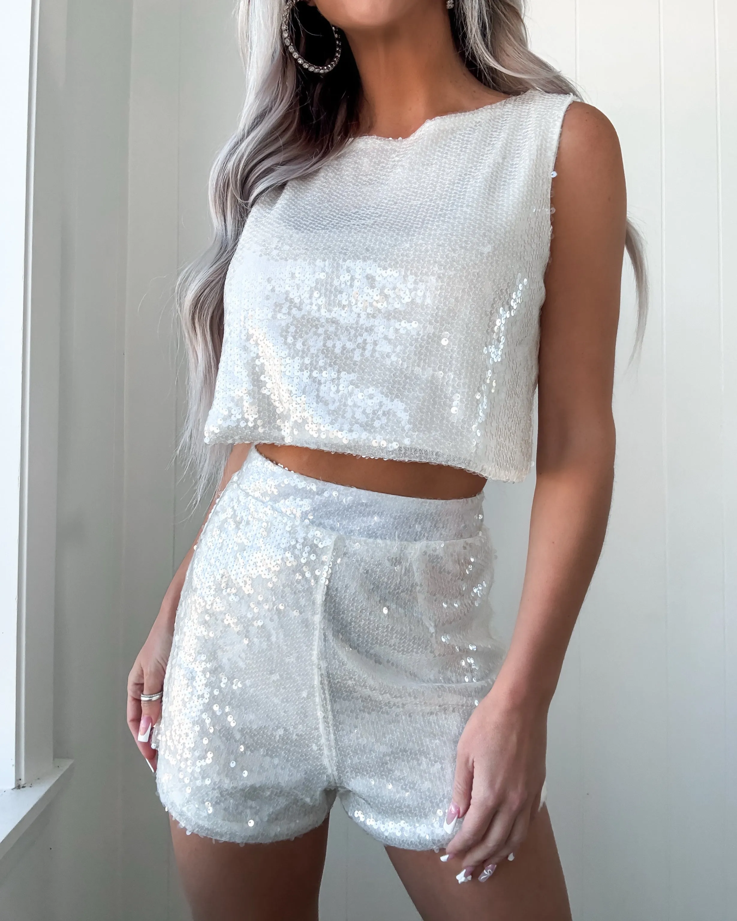 Forever Yours Sequin Short Set - White