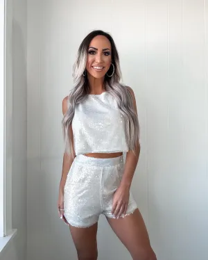 Forever Yours Sequin Short Set - White