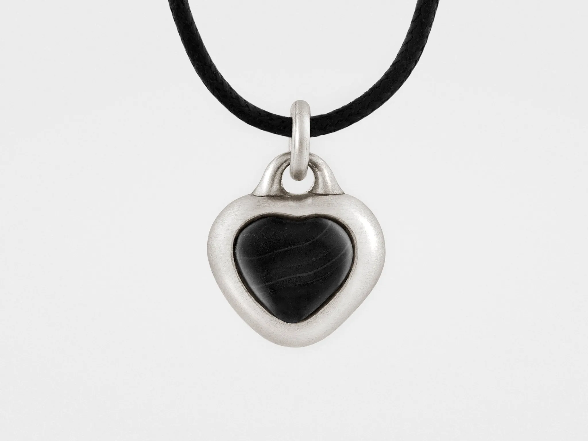 Framed Black Stone Heart Pendant in Sterling Silver