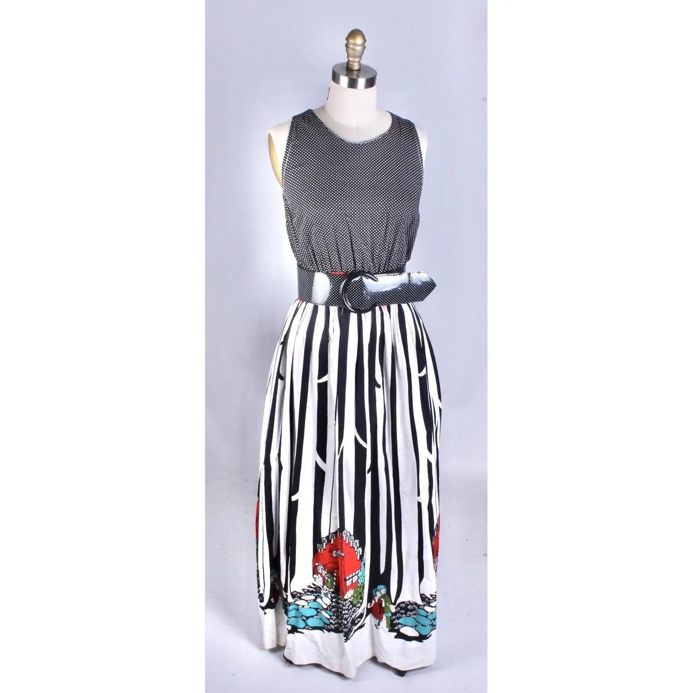 Fun Sundress Maxi Hansel & Gretel Fairy Tale Print 1970s Cotton Leisure Lovers