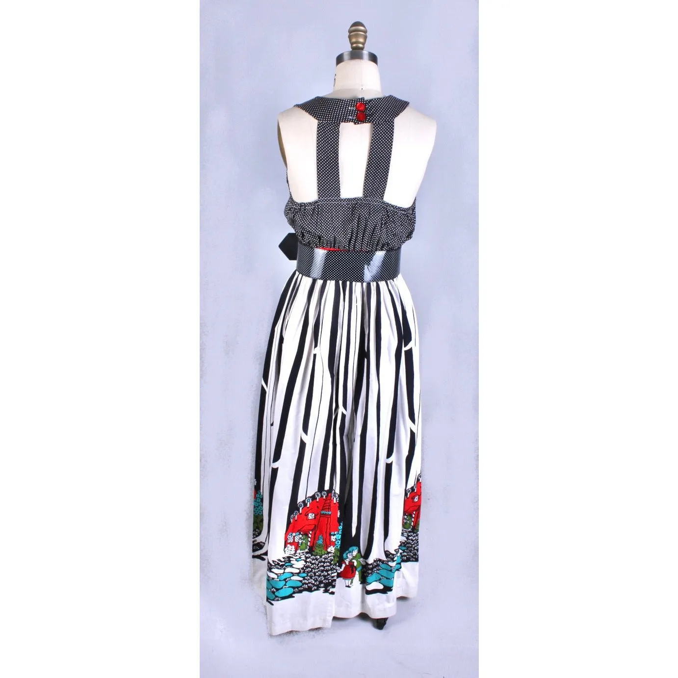 Fun Sundress Maxi Hansel & Gretel Fairy Tale Print 1970s Cotton Leisure Lovers