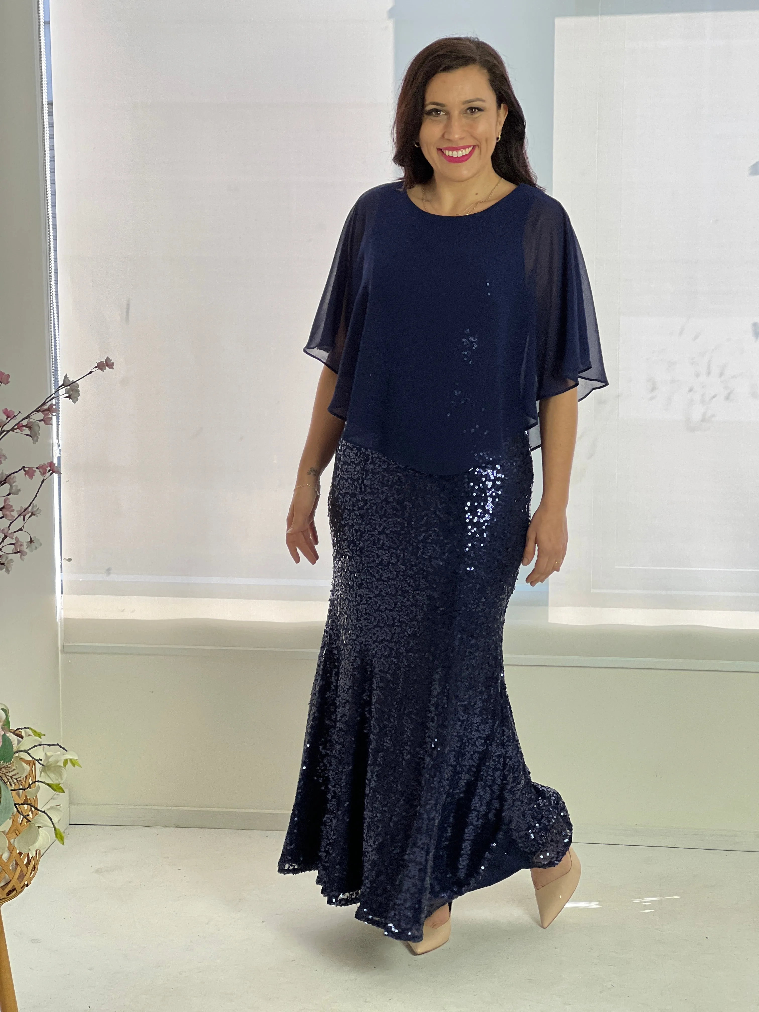 Gabby Navy Sequin Evening Gown