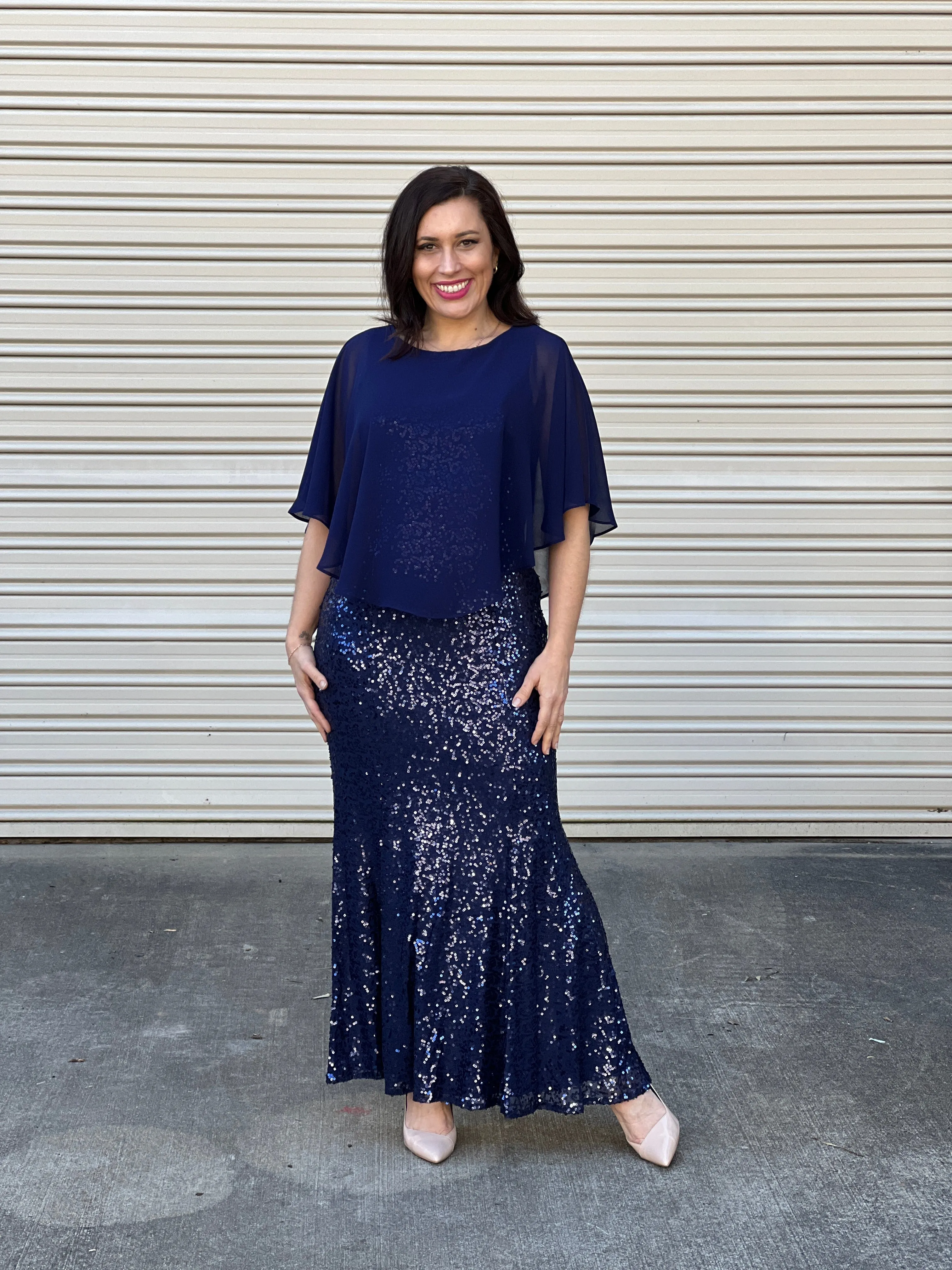 Gabby Navy Sequin Evening Gown