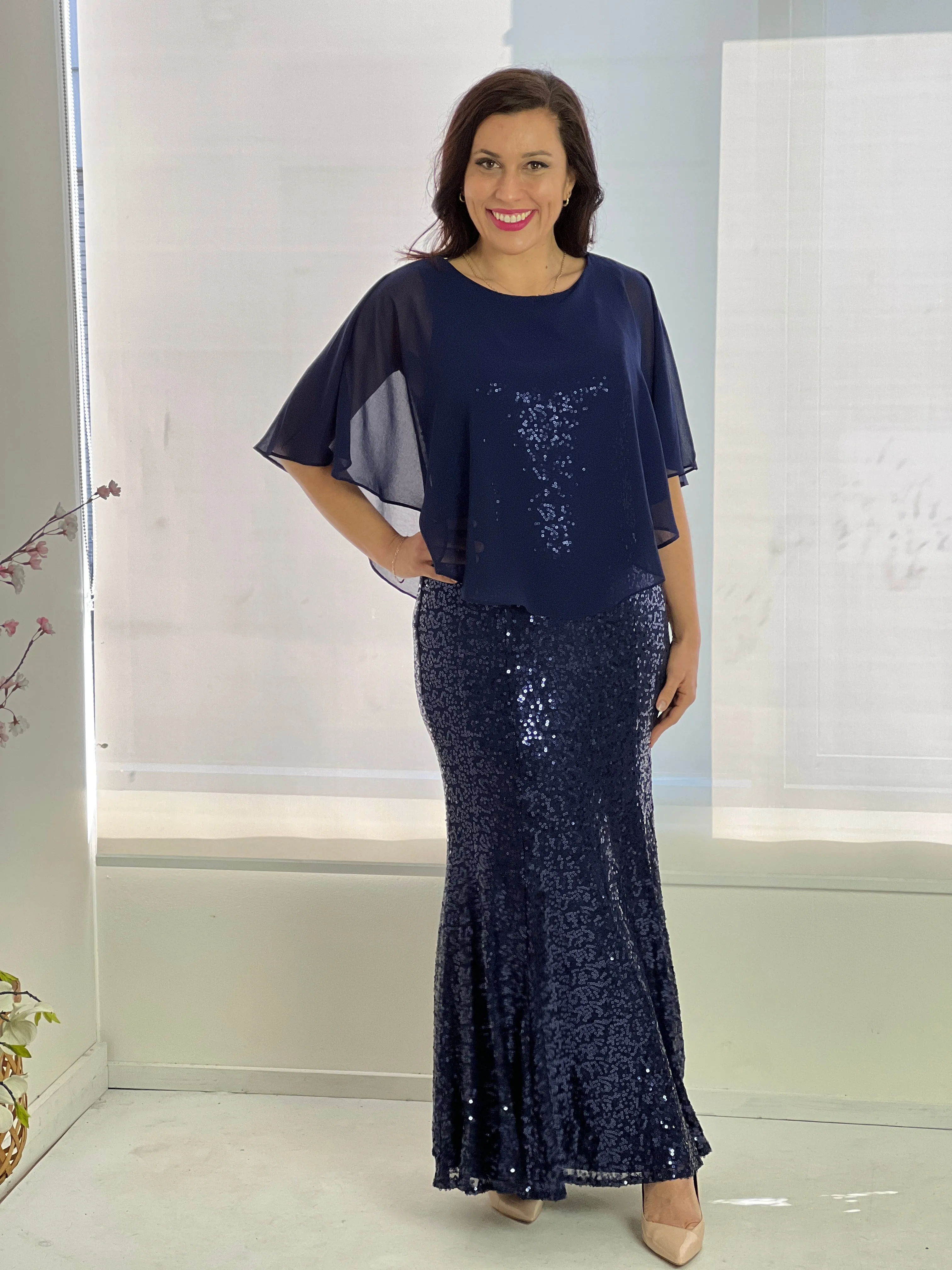 Gabby Navy Sequin Evening Gown